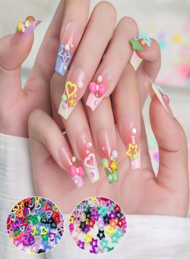 panthra Charms for Nails 400 Pcs Set Star Nail Charms Mixed Colors Kawaii Nail Charms Suitable for Ladies and Girls Decoration DIY, Craft Jewelry (Heart * 200, Star * 200) - Image 4